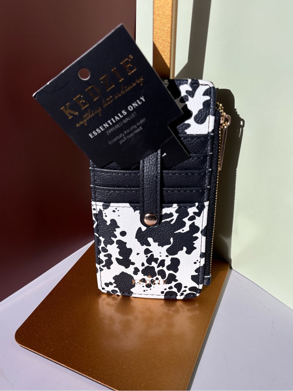 KEDZIE Essentials Only Black & White Cow Print Wallet Phone Case NWT